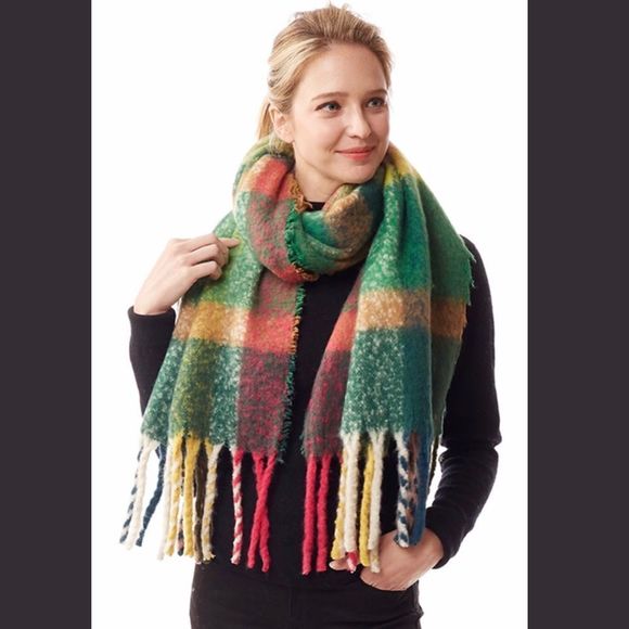 Cozy & Soft Plaid Brushed Scarf in Olive Green Multicolored - Picture 8 of 8